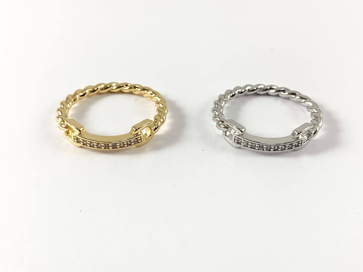 Real Gold/Platinum 18K Plated Copper CZ Pave Braided Non Adjustable Ring Size 7 4pcs