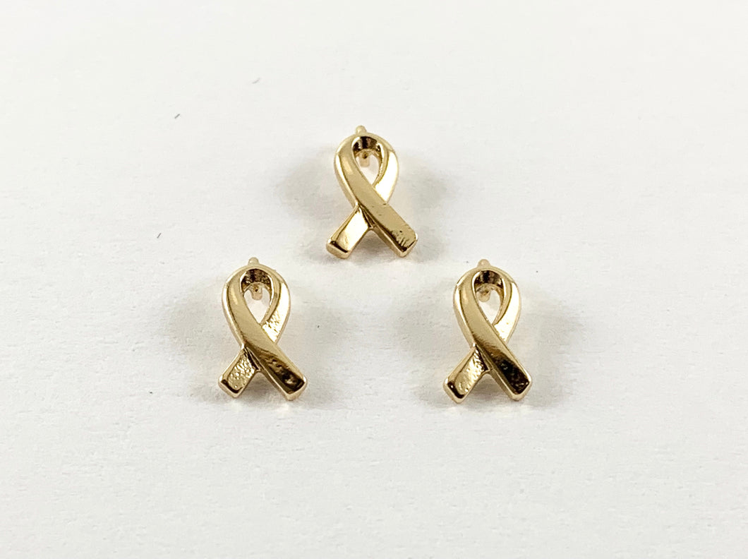 Real Gold 18K Plated Breast Cancer Awareness Ribbon Charms Over Brass 20pcs