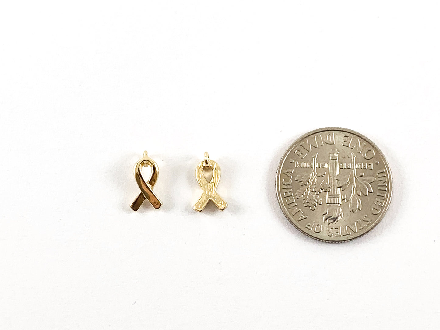 Real Gold 18K Plated Breast Cancer Awareness Ribbon Charms Over Brass 20pcs