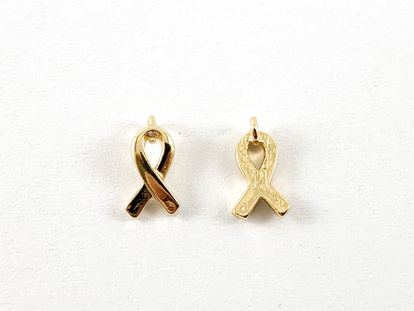 Real Gold 18K Plated Breast Cancer Awareness Ribbon Charms Over Brass 20pcs