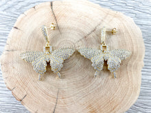 Load image into Gallery viewer, 18K Gold/Platinum Plated CZ Pave Butterfly Earrings Over Copper 1 PAIR
