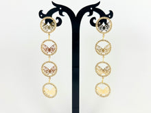 Load image into Gallery viewer, Gold CZ Butterfly Circle Coin Dangle Earrings in 18K Gold Plating over Copper 2 pairs
