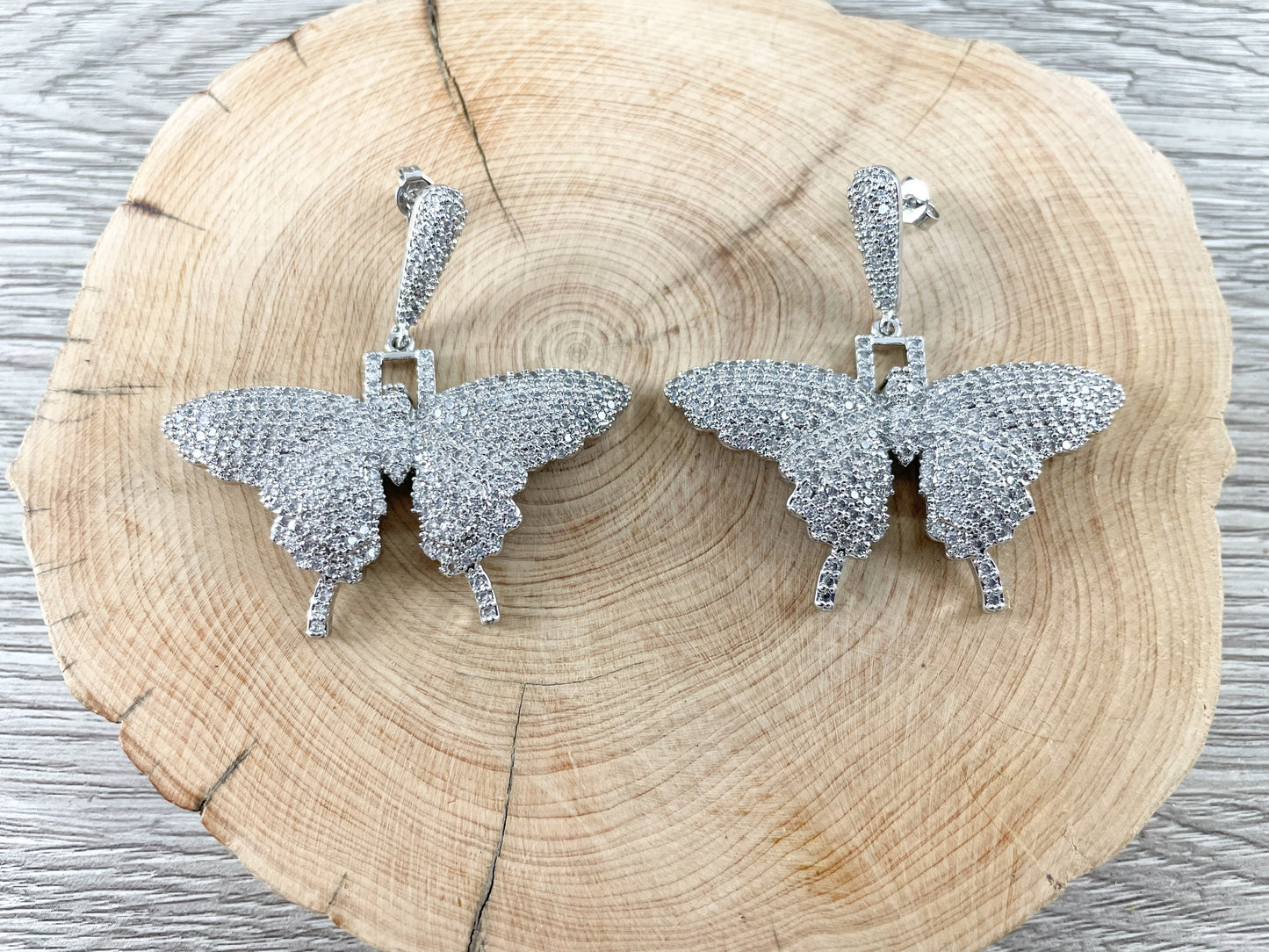 18K Gold/Platinum Plated CZ Pave Butterfly Earrings Over Copper 1 PAIR