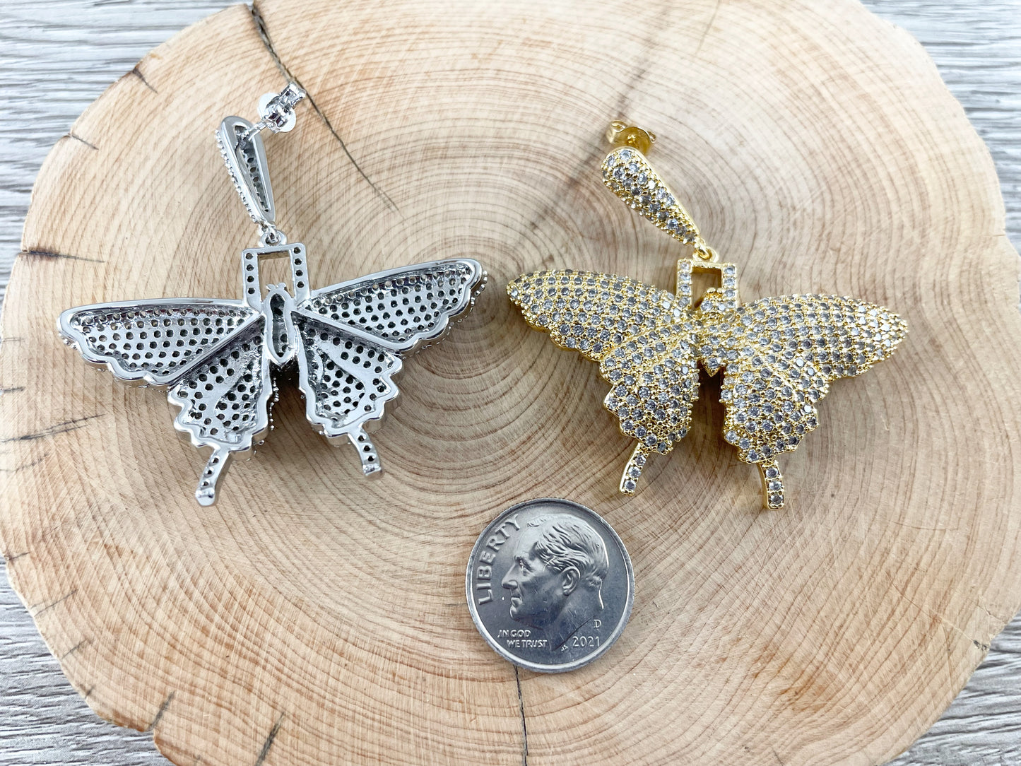 18K Gold/Platinum Plated CZ Pave Butterfly Earrings Over Copper 1 PAIR