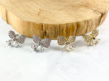 Load image into Gallery viewer, Real 18K Gold / Platinum Plated Pave Butterfly Earring Stud Over Copper 5pairs
