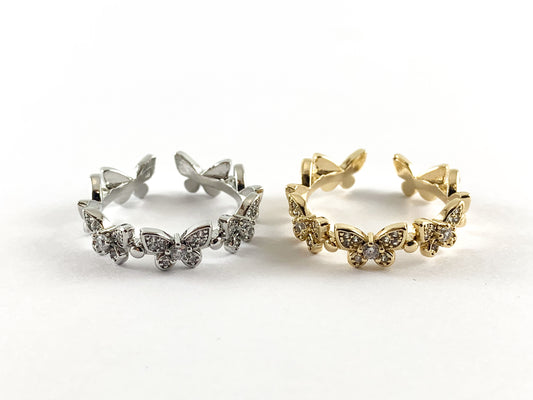 Real Gold 18K/Platinum Plated Copper CZ Pave Adjustable Ring 5pc