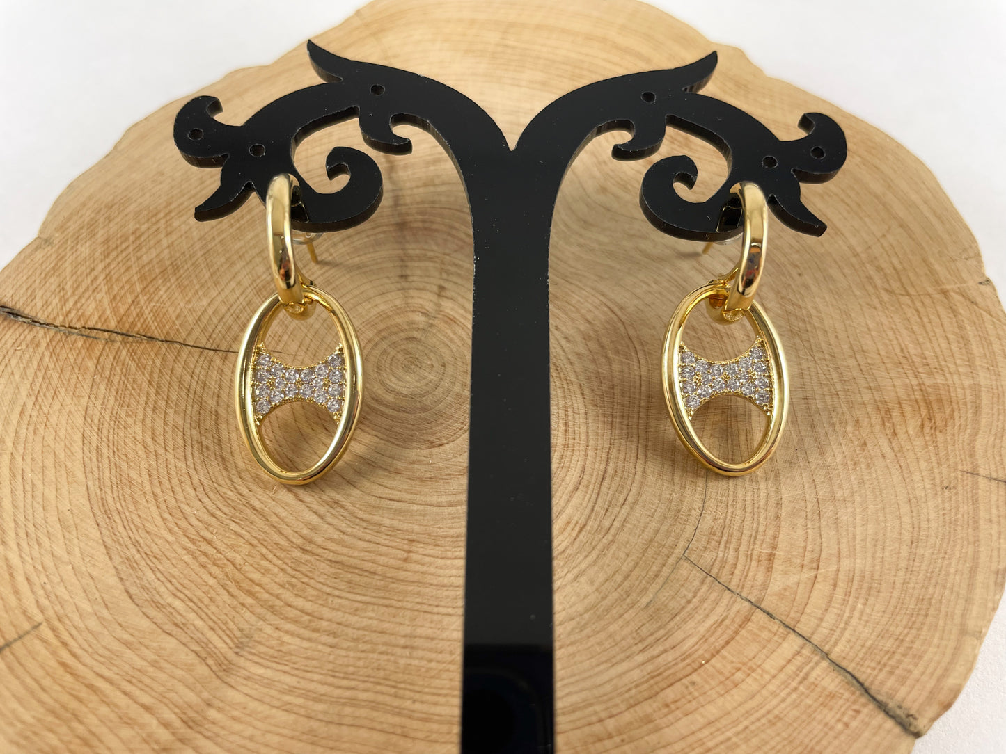 Gold/Platinum 18K Micro CZ Pave Dangle Button Shape Earrings 3 pairs