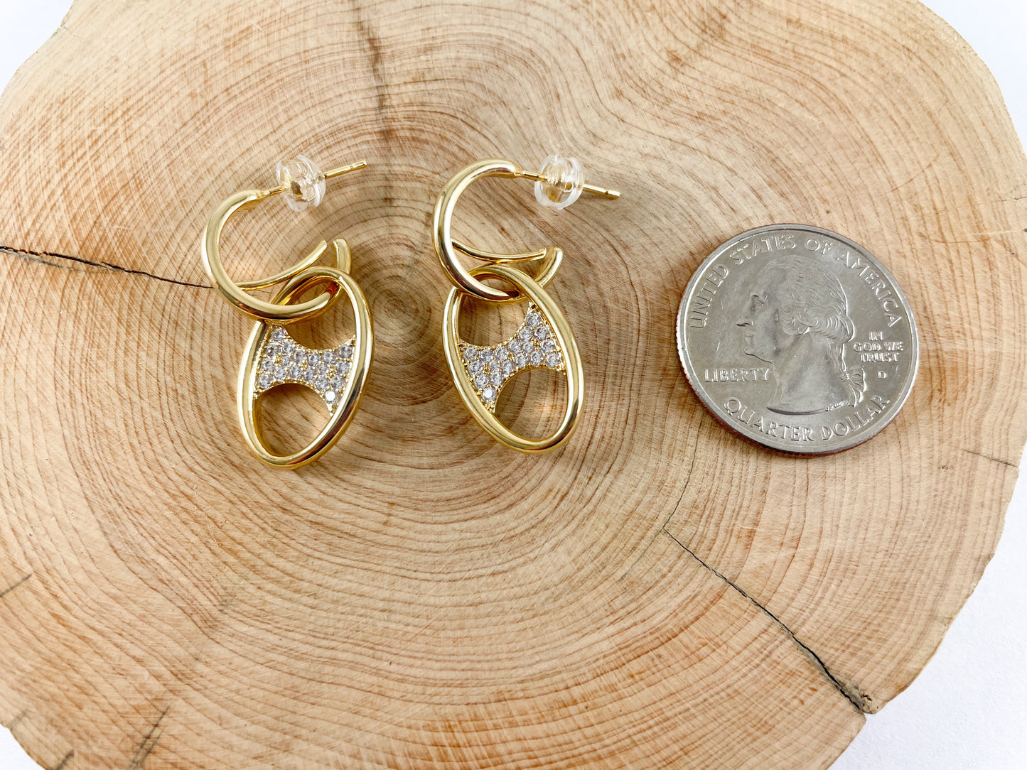 Gold/Platinum 18K Micro CZ Pave Dangle Button Shape Earrings 3 pairs