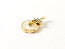 Load image into Gallery viewer, Real Gold Plated 18K Micro CZ Pave White Lip Shell Coin Charm with Stars Over Copper 6pcs
