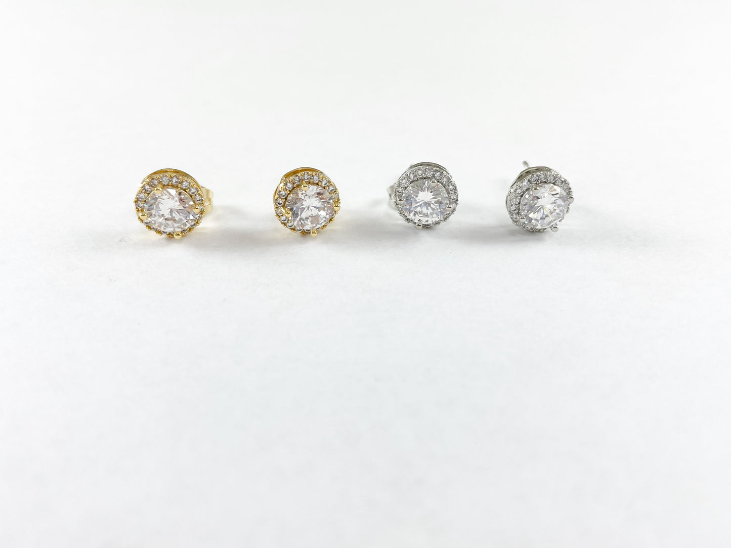 18K Gold/Platinum Plated CZ Pave Round Halo Earring Studs Over Copper 5pairs