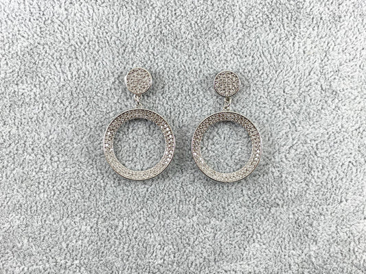 18K Gold/Platinum Plated Micro CZ Pave Dangle Circle Shape Earrings 2pairs