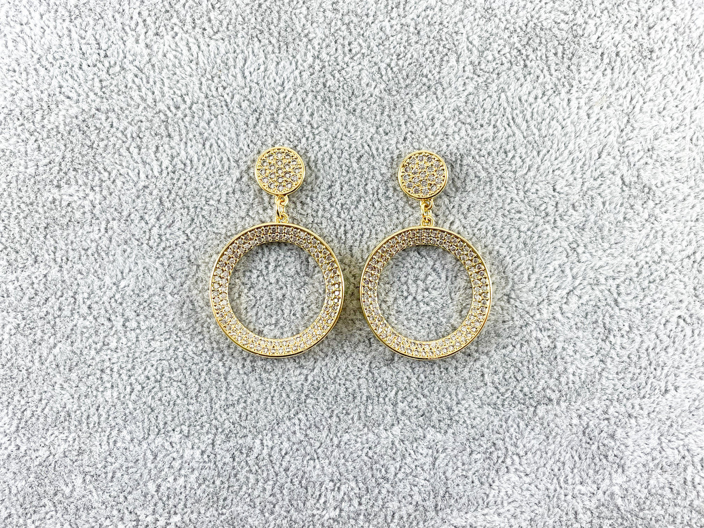 18K Gold/Platinum Plated Micro CZ Pave Dangle Circle Shape Earrings 2pairs
