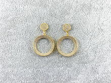 Cargar imagen en el visor de la galería, 18K Gold/Platinum Plated Micro CZ Pave Dangle Circle Shape Earrings 2pairs
