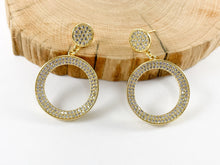 Cargar imagen en el visor de la galería, 18K Gold/Platinum Plated Micro CZ Pave Dangle Circle Shape Earrings 2pairs
