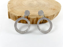 Cargar imagen en el visor de la galería, 18K Gold/Platinum Plated Micro CZ Pave Dangle Circle Shape Earrings 2pairs
