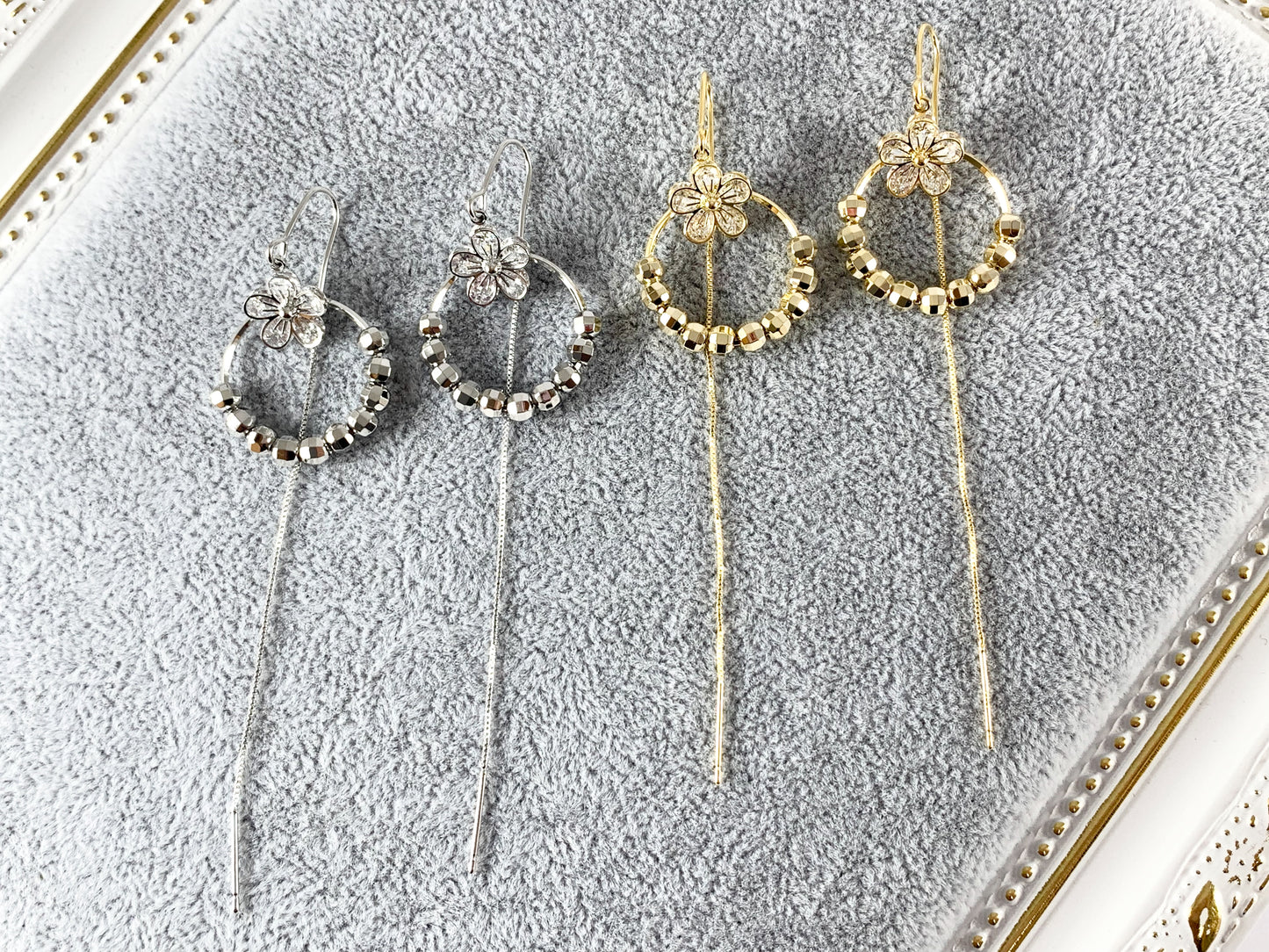 Pendientes circulares con borlas delicadas Gold Threader en chapado en oro o plata de 18 quilates Pendientes CZ Pave Daisy Threader 3 pares