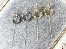 Load image into Gallery viewer, Gold Threader Dainty Tassel Circle Earrings in 18K Gold or Silver plating CZ Pave Daisy Threader Earrings 3 pairs
