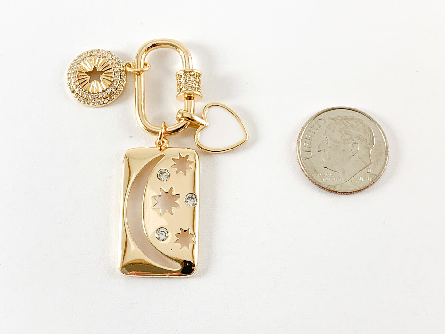 18K Gold Plated CZ Pave Star Heart Charm Rectangle Screw Clasp Pendant Over Copper 3pcs