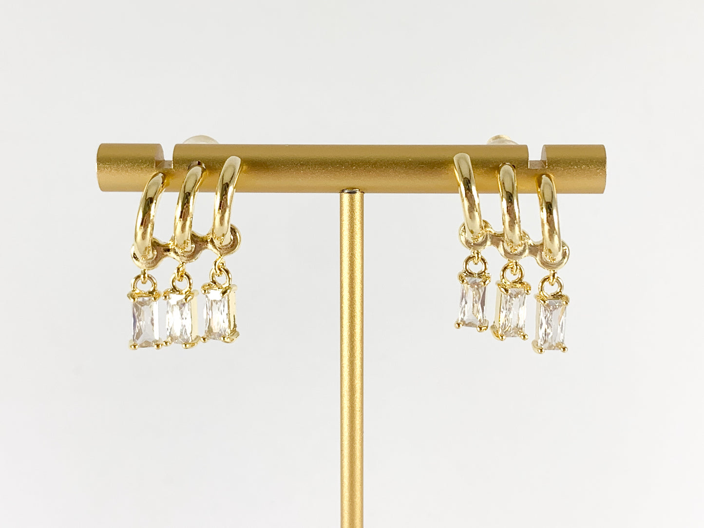 Real 18K Gold or Silver Plated CZ Pave Baguette Dangle Climber Earring Studs Over Copper 3 pairs