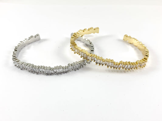 Real Gold/Platinum 18K Plated Copper CZ Pave Cluster Rhinestone Fancy Bracelet Cuffs