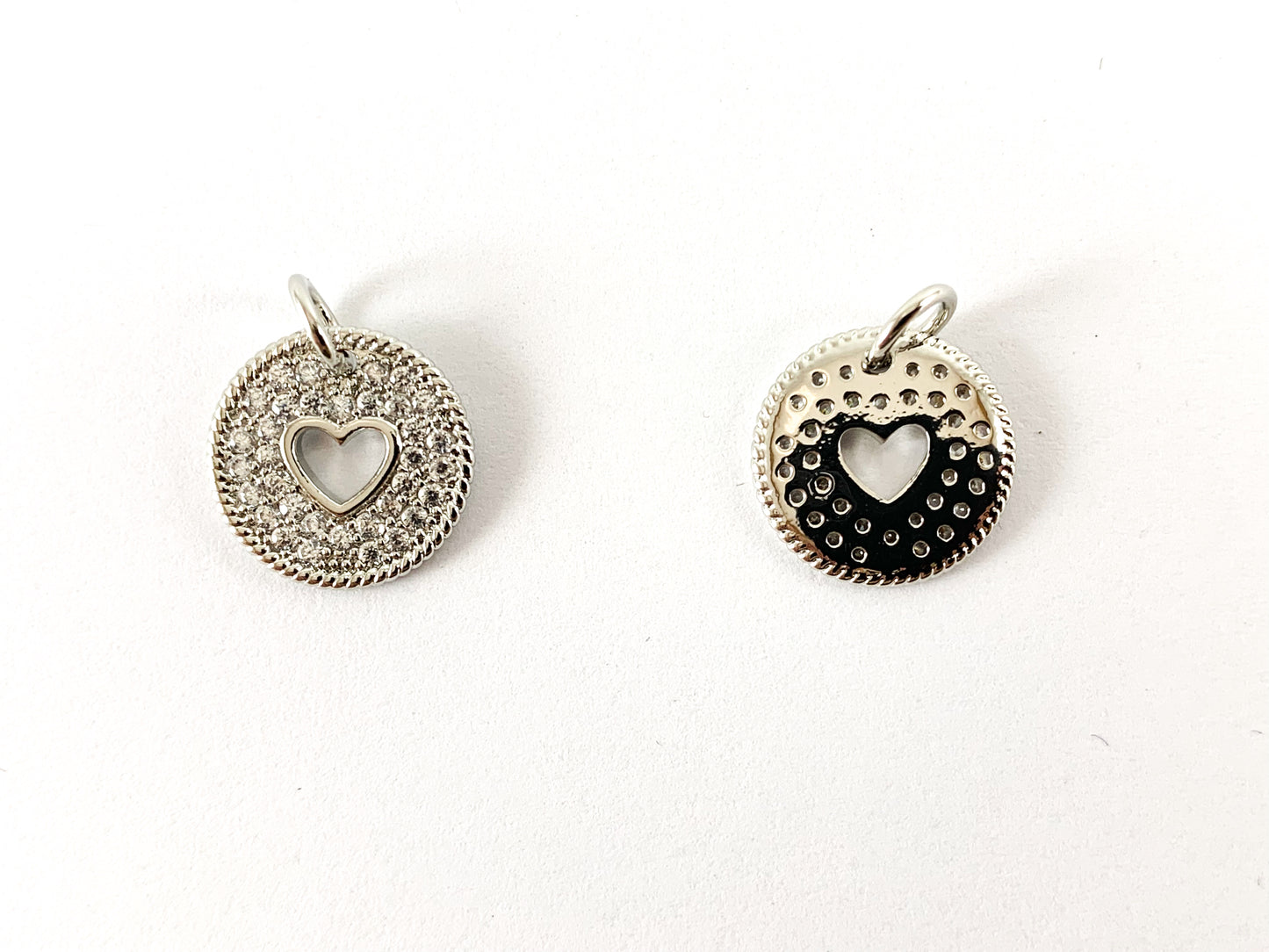 Real Gold/Platinum 18K Plated Micro CZ Hollow Heart Cross Coin Pave Charm Over Copper 8pcs