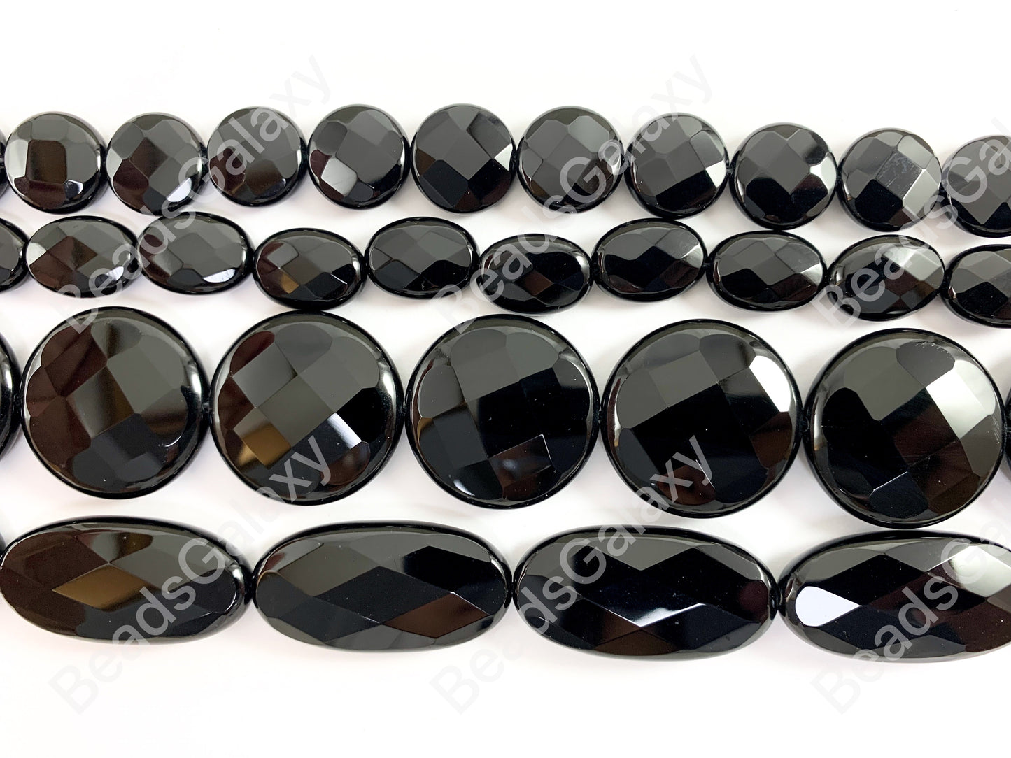 Grade AAA Solid Black Onyx Fine Cut Coin Oval Faceted Shiny Natural Gemstone Beads High Quality Healing Stone Around 15"