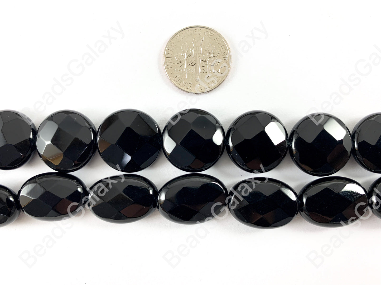 Grade AAA Solid Black Onyx Fine Cut Coin Oval Faceted Shiny Natural Gemstone Beads High Quality Healing Stone Around 15"