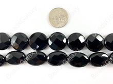 Load image into Gallery viewer, Grade AAA Solid Black Onyx Fine Cut Coin Oval Faceted Shiny Natural Gemstone Beads High Quality Healing Stone Around 15&quot;
