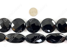 Load image into Gallery viewer, Grade AAA Solid Black Onyx Fine Cut Coin Oval Faceted Shiny Natural Gemstone Beads High Quality Healing Stone Around 15&quot;
