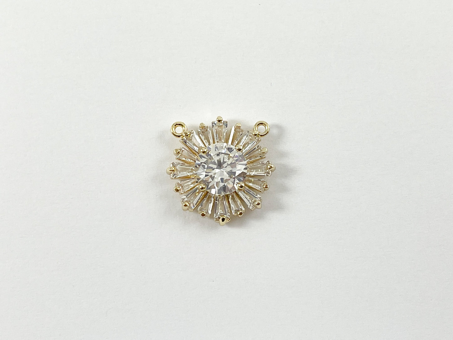 18K Gold Plated Brass Circle Baguette Cubic Zirconia Pave Rhinestone Clear Green Top Pendant Charm Over Brass 6pcs