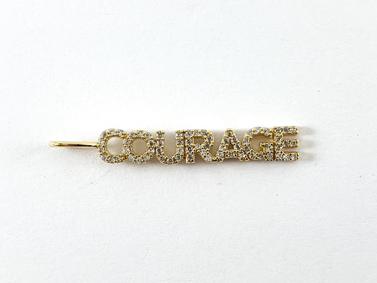 18K Gold Plated Copper CZ Pave "COURAGE" Word Charm Pendant 4PCS