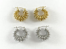 Load image into Gallery viewer, 18K Gold or Platinum Plated Swirly Twirl Twisted Croissant Earring Hoops 3 pairs
