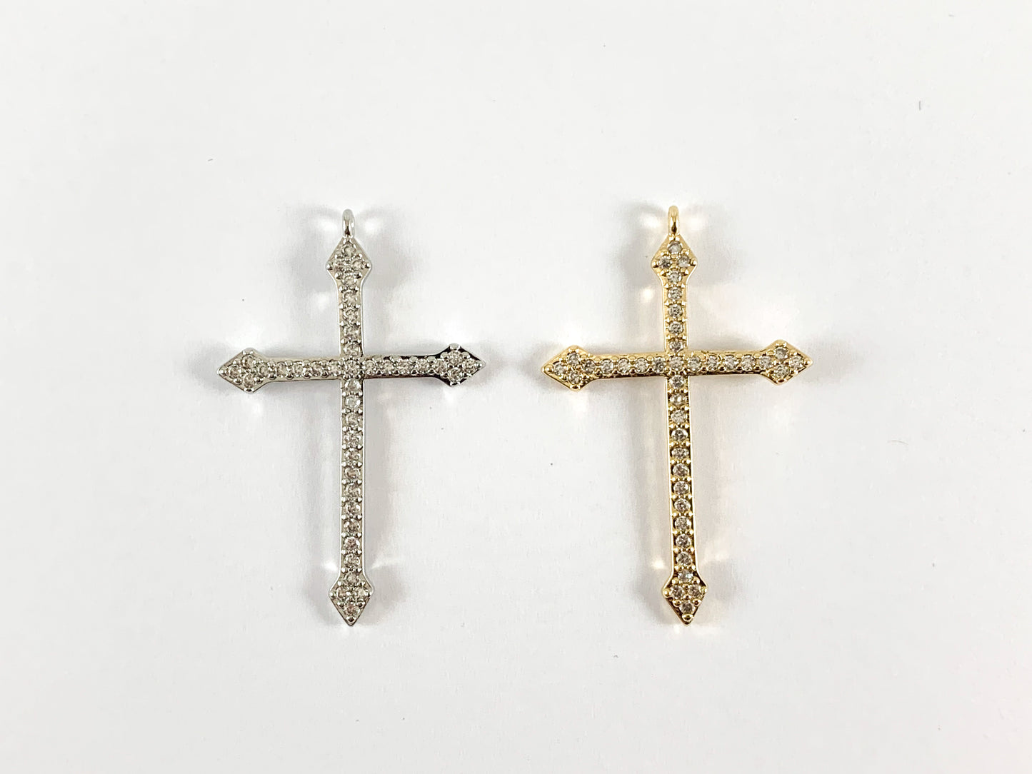 Real Gold/Platinum 18K Plated Micro CZ Pave Cross Pendant Over Copper 6pcs