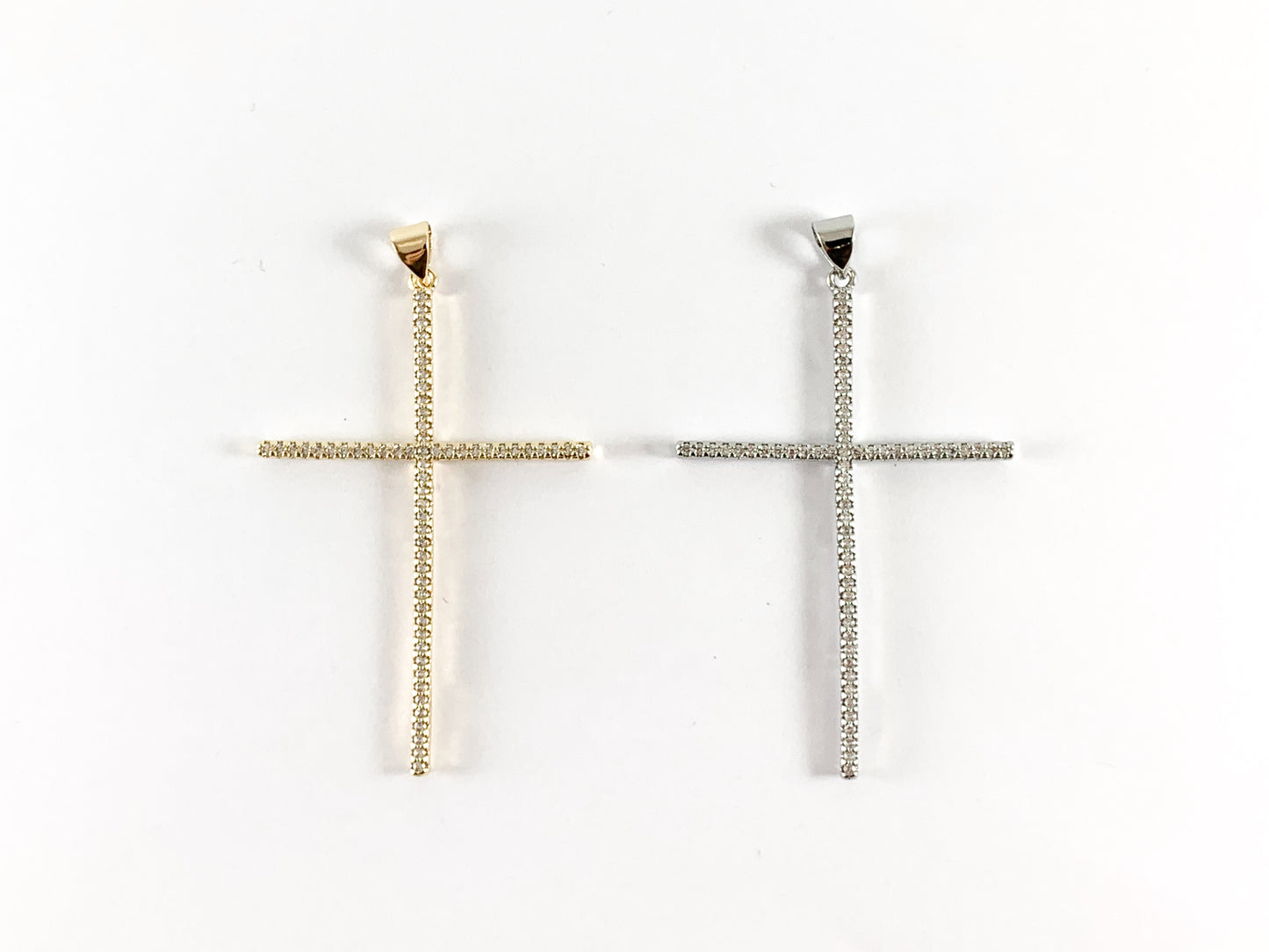 Real Gold/platinum 18K Plated Micro CZ Pave Thin Cross Pendant Over Copper 6pcs