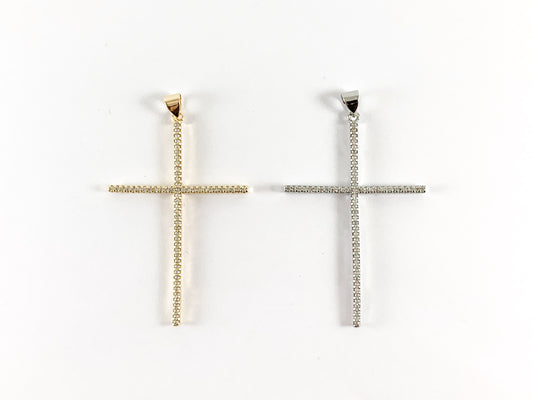 Real Gold/platinum 18K Plated Micro CZ Pave Thin Cross Pendant Over Copper 6pcs