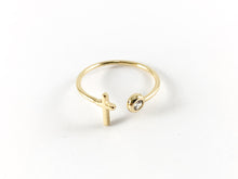 Load image into Gallery viewer, 18K Gold Plated Copper Dainty Open Front Cross CZ Minimalist Adjustable Ring 6pcs
