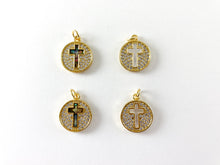 Load image into Gallery viewer, 18K Gold Plated Cross Abalone Shell Pearl Coin Charm Pendant Over Copper 5pcs
