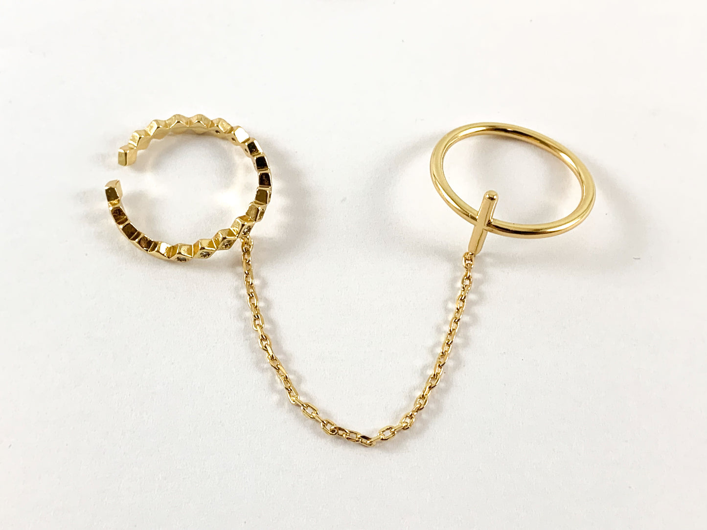 Real Gold 18K Plated CZ Pave Adjustable Stackable Cross Ring Set 3pcs