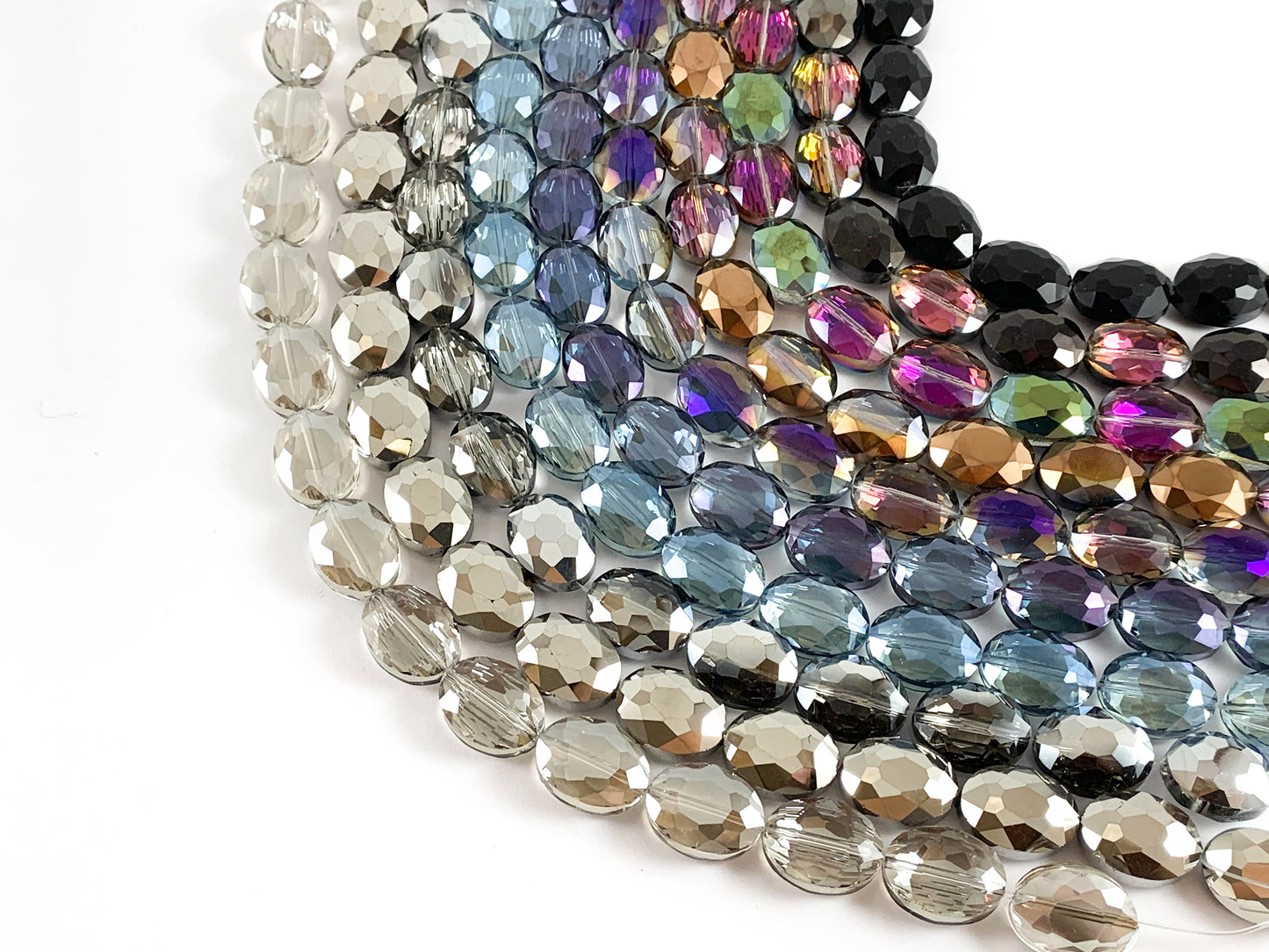 Faceted Shiny 12x16mm Dyed Glass Oval Crystal Strands