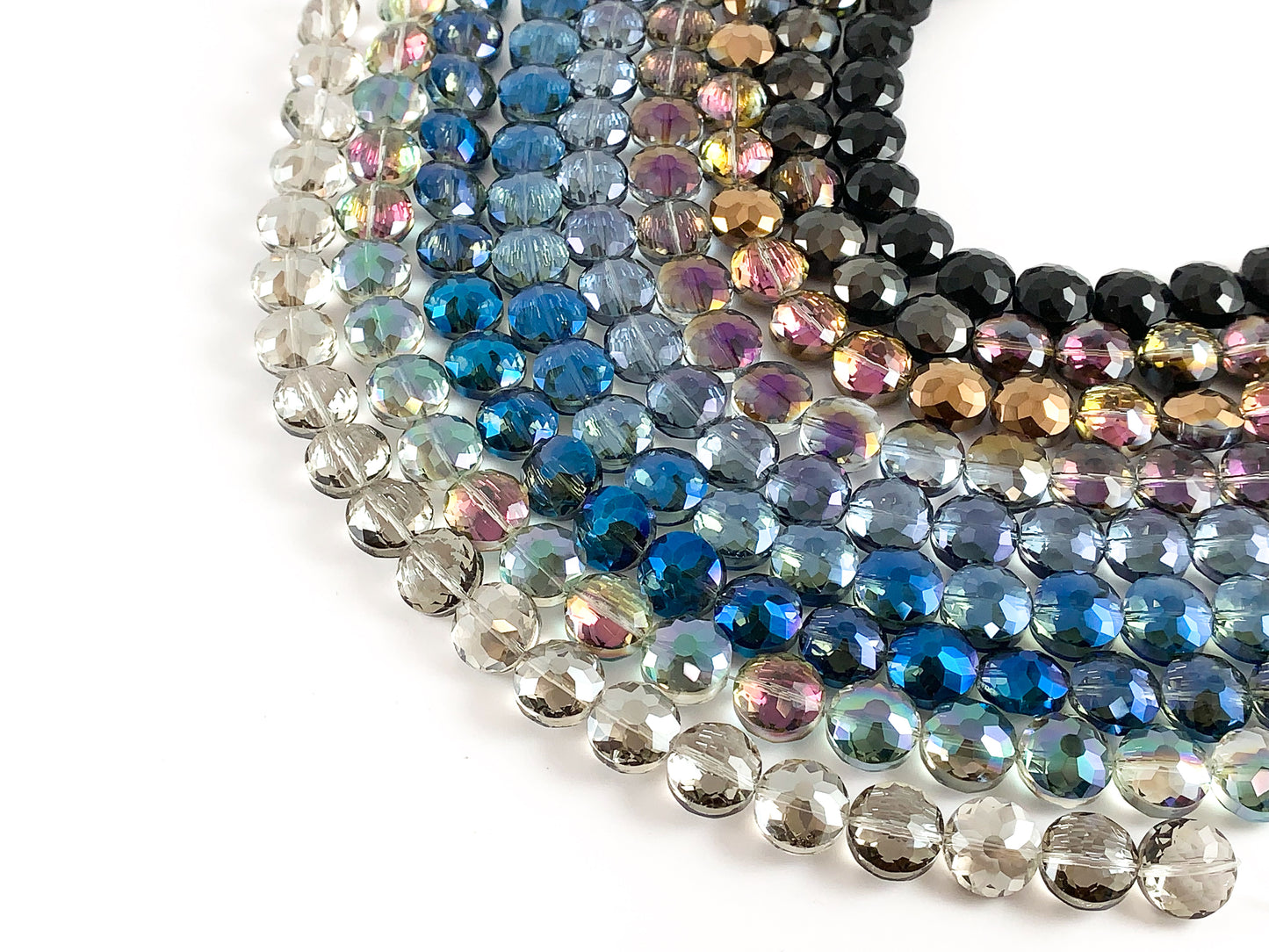 Faceted Shiny 12mm Glass Coin Crystal Strands