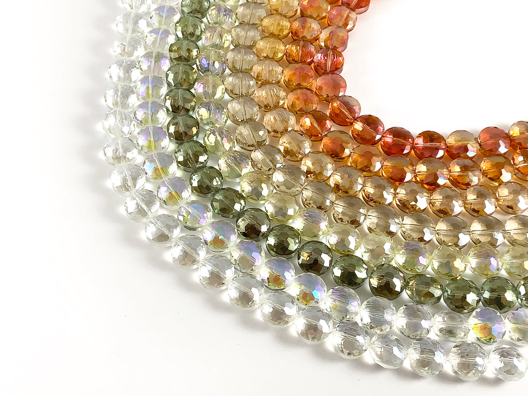 Faceted Shiny 12mm Glass Coin Crystal Strands