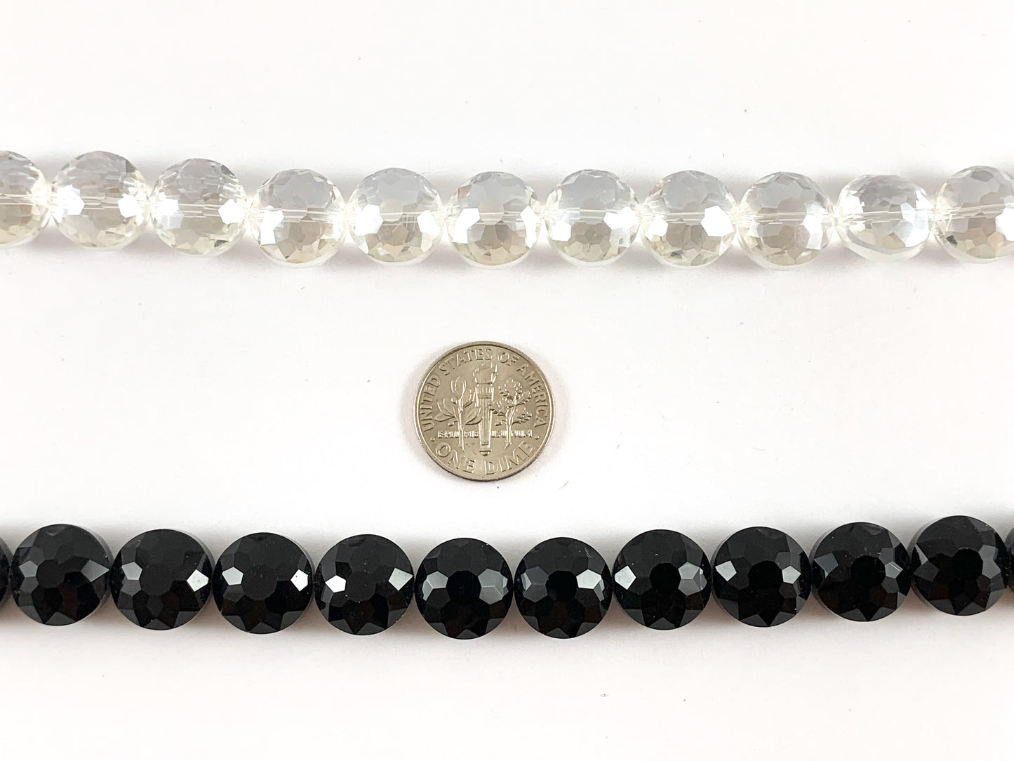 Faceted Shiny 12mm Glass Coin Crystal Strands