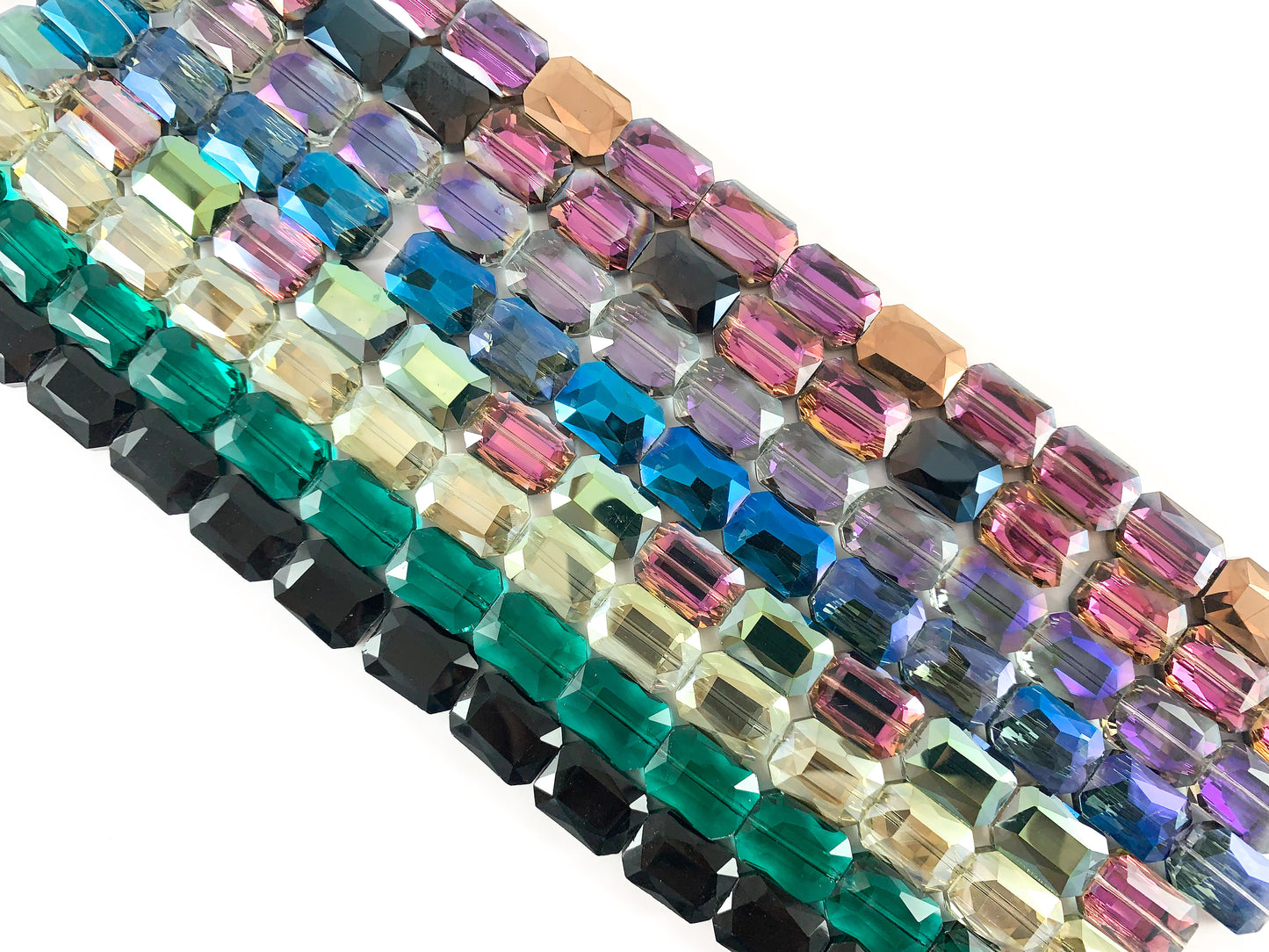 Faceted Shiny 13x18mm Dyed Glass Rectangle Crystal Strands