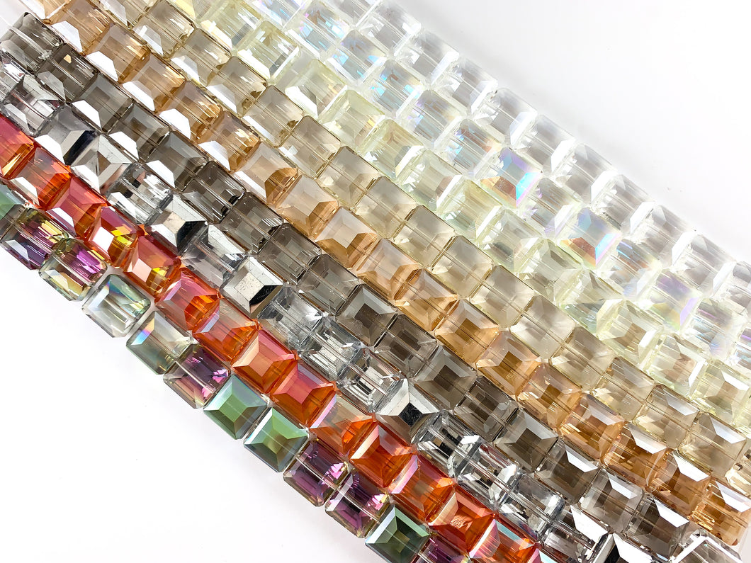 Faceted Shiny 13mm Glass Square Crystal Strands