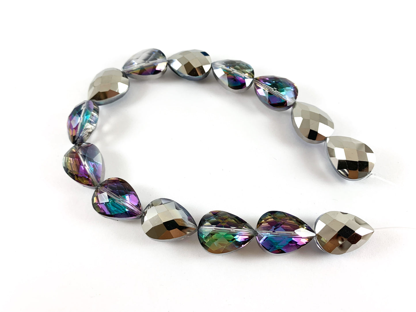 Faceted Shiny 13x18mm Dyed Metallic Glass Teardrop Crystal Strands