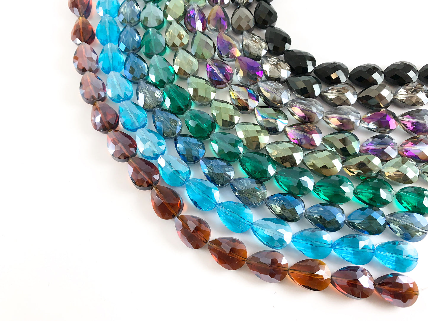 Faceted Shiny 13x18mm Dyed Glass Teardrop Crystal Strands