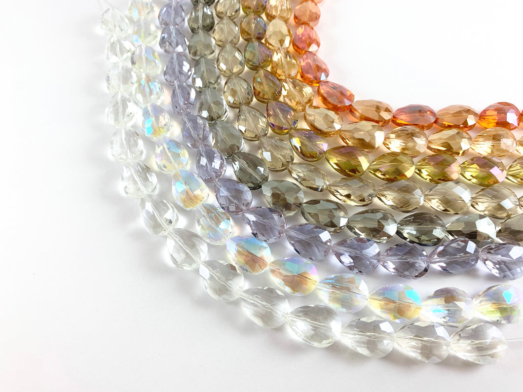 Faceted Shiny 13x18mm Dyed Glass Teardrop Crystal Strands