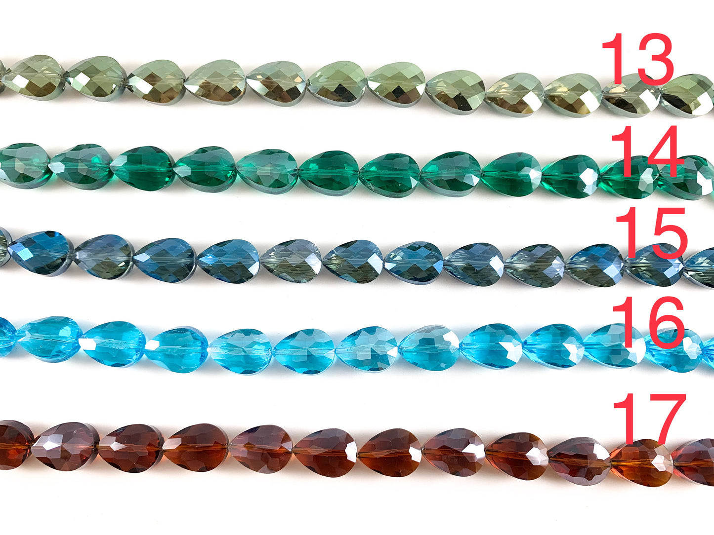 Faceted Shiny 13x18mm Dyed Glass Teardrop Crystal Strands
