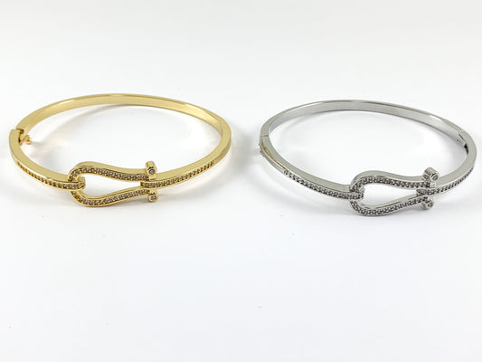 Real Gold/Platinum 18K Plated Copper CZ Pave Buckle Bracelet Cuffs