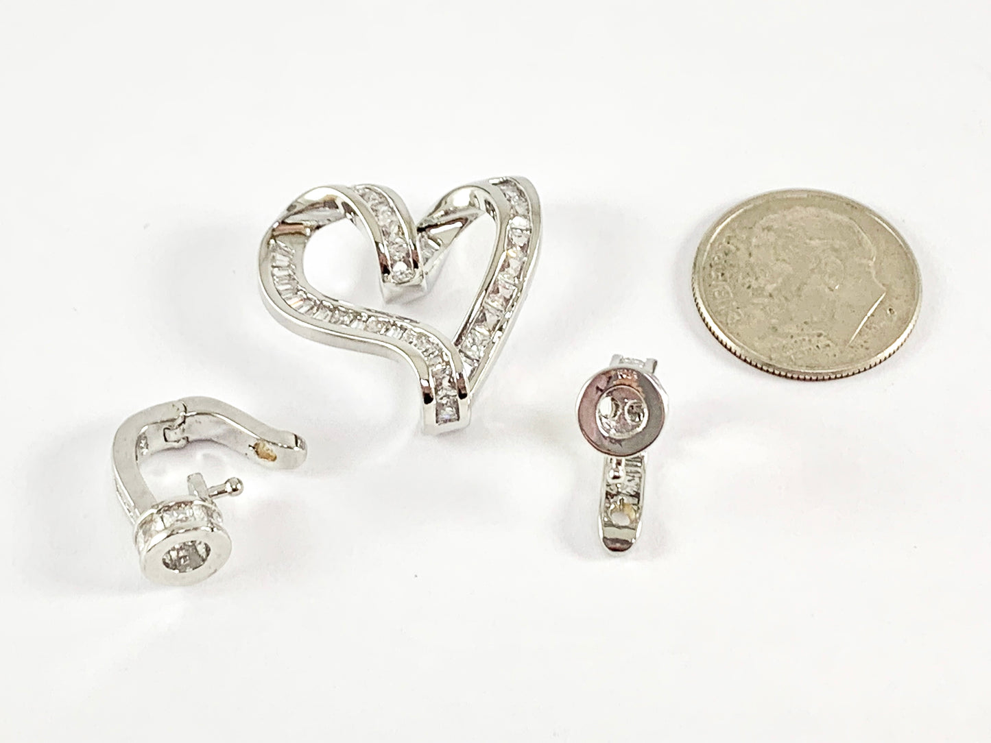 Heart Shaped CZ Baguette Clasps Findings in 18K Gold or Silver Plated over Copper 3 pieces